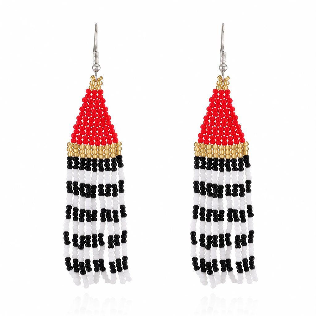 Red and Black Howlite Stripe Tassel Drop Earrings, drop earrings for women, everyday style, side view