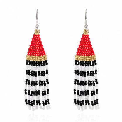 Red and Black Howlite Stripe Tassel Drop Earrings, drop earrings for women, everyday style, side view