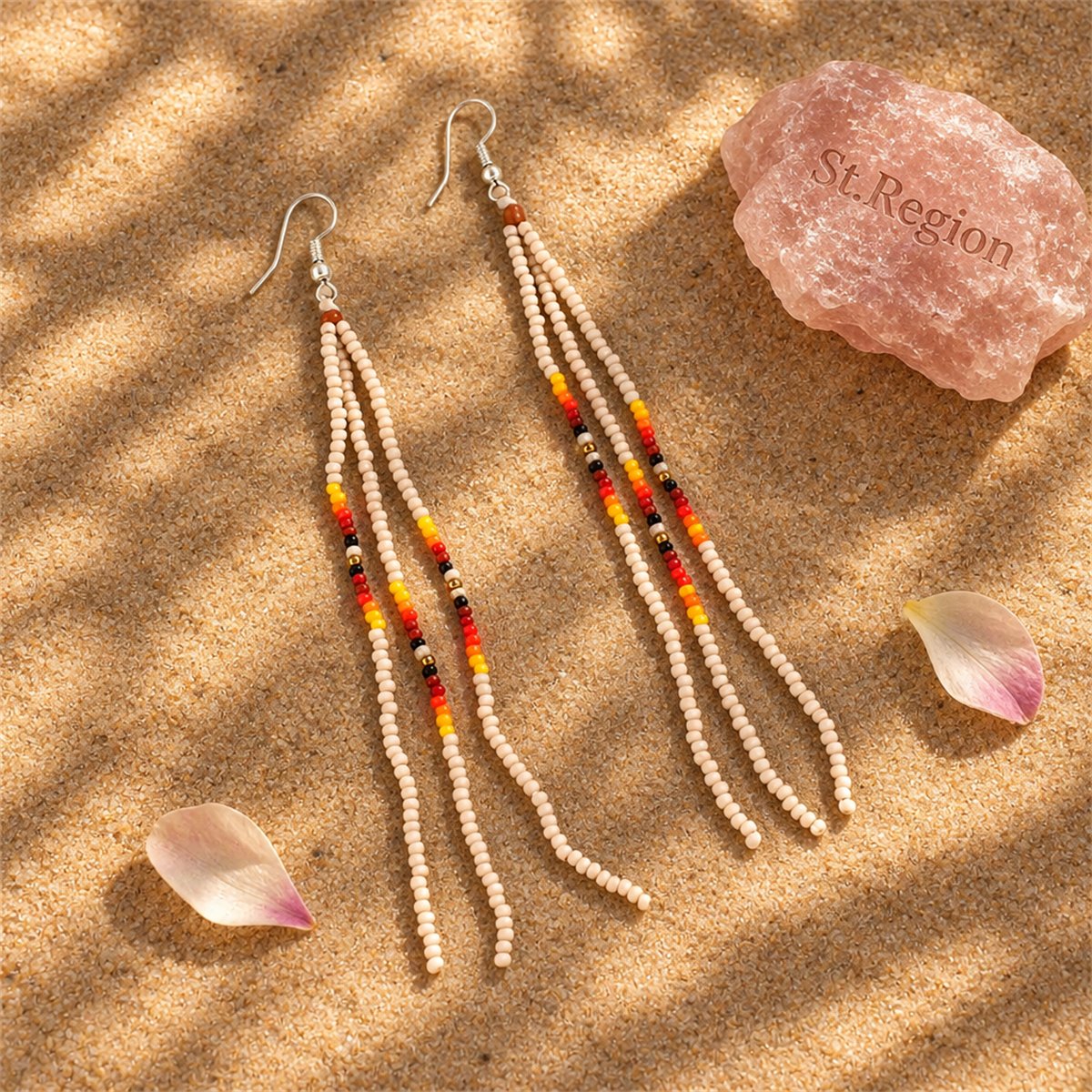 Brown Howlite and Silver-Plated Tassel Drop Earrings, silver drop earrings for women, botanical inspired, detail close-up
