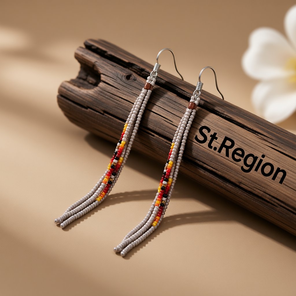 Brown Howlite and Silver-Plated Tassel Drop Earrings, silver drop earrings for women, botanical inspired, front view