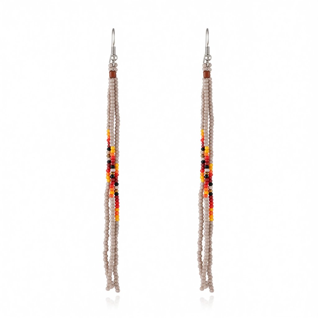 Brown Howlite and Silver-Plated Tassel Drop Earrings, silver drop earrings for women, botanical inspired, side view