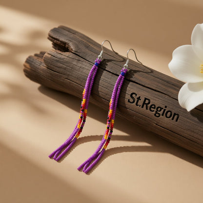 Purple Howlite and Silver-Plated Tassel Drop Earrings, silver drop earrings for women, dainty minimalist design, front view