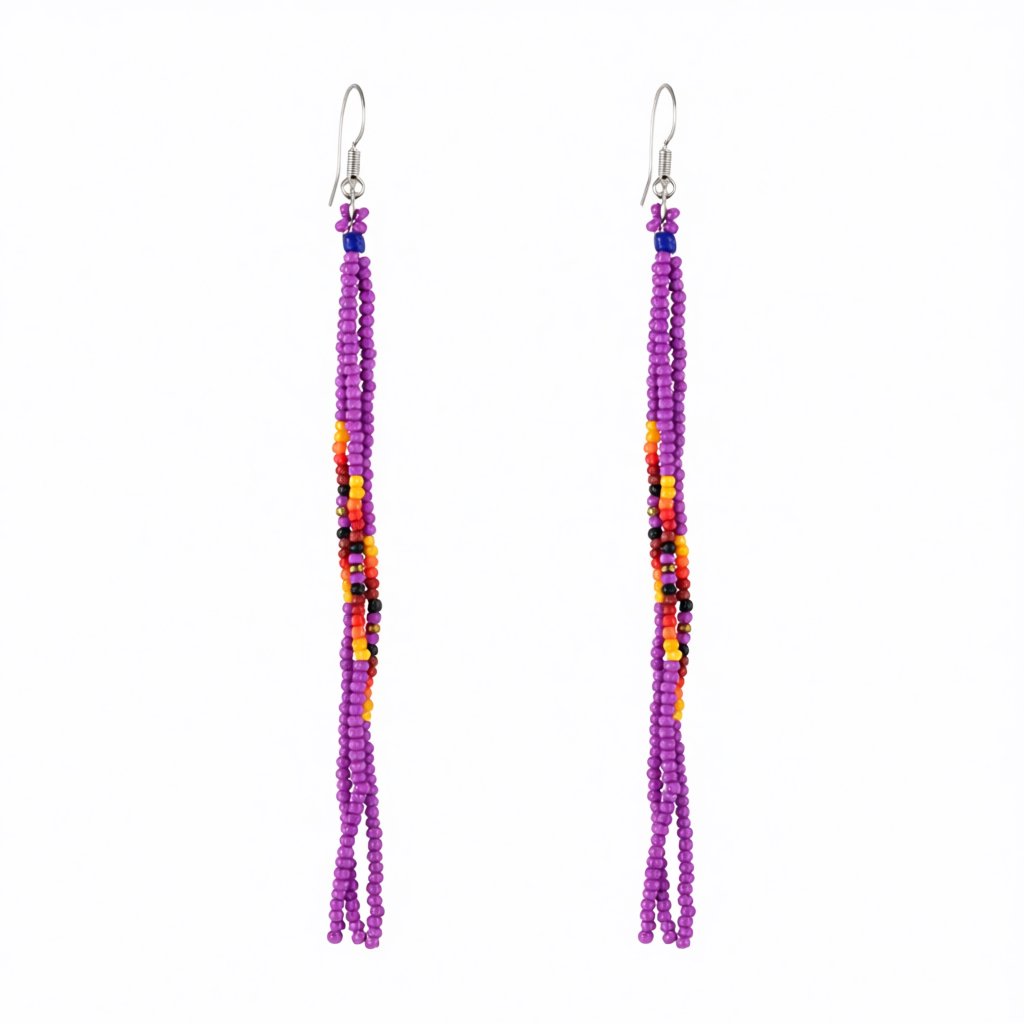 Purple Howlite and Silver-Plated Tassel Drop Earrings, silver drop earrings for women, dainty minimalist design, side view