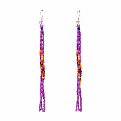 Purple Howlite and Silver-Plated Tassel Drop Earrings, silver drop earrings for women, dainty minimalist design, side view