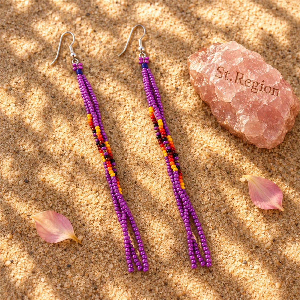 Purple Howlite and Silver-Plated Tassel Drop Earrings, silver drop earrings for women, detail close-up