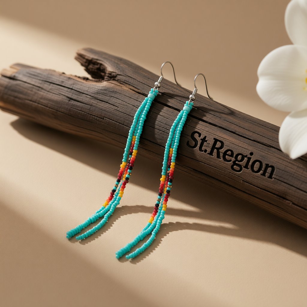 Teal Howlite and Silver-Plated Tassel Drop Earrings, silver drop earrings for women, vintage-inspired design, front view