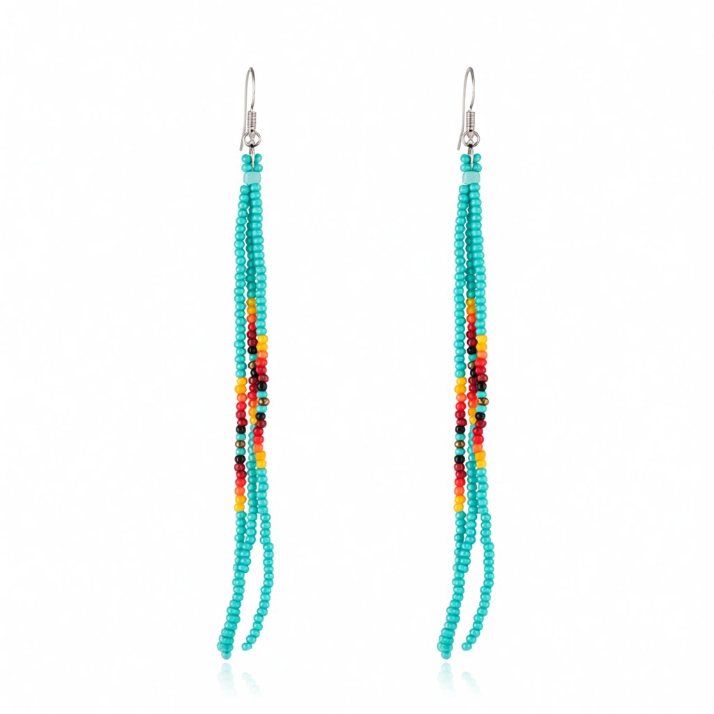 Teal Howlite and Silver-Plated Tassel Drop Earrings, silver drop earrings for women, vintage-inspired design, side view