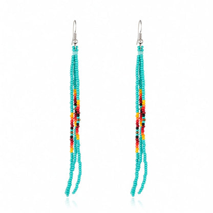 Teal Howlite and Silver-Plated Tassel Drop Earrings, silver drop earrings for women, vintage-inspired design, side view