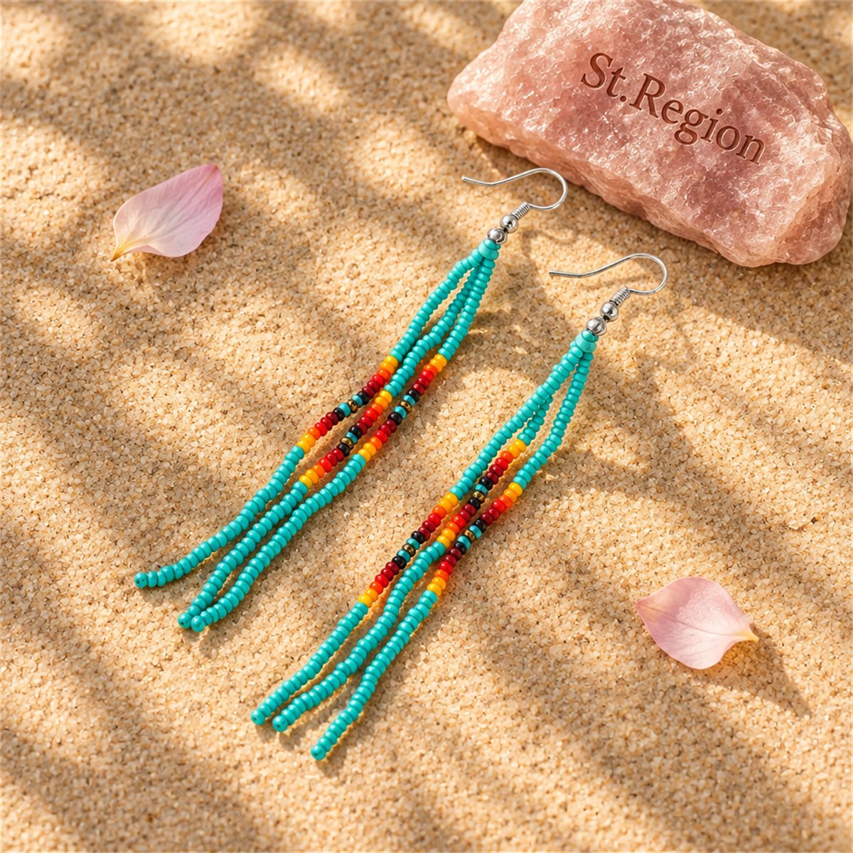 Teal Howlite and Silver-Plated Tassel Drop Earrings, silver drop earrings for women, vintage-inspired design, detail close-up