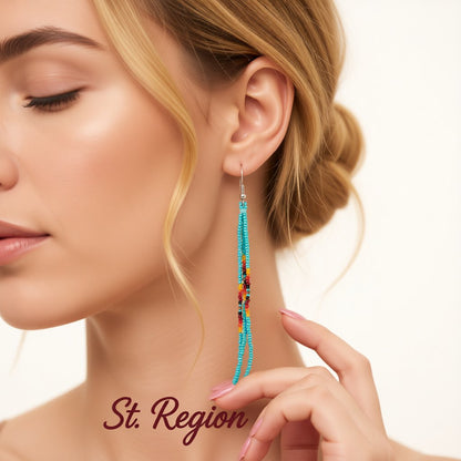Teal Howlite and Silver-Plated Tassel Drop Earrings, silver drop earrings for women, vintage-inspired design, styled look