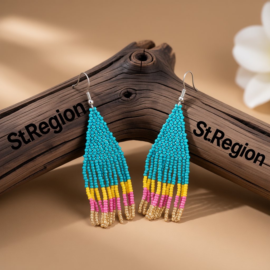 Teal Howlite Tassel Drop Earrings, drop earrings for women, dainty minimalist design, front view