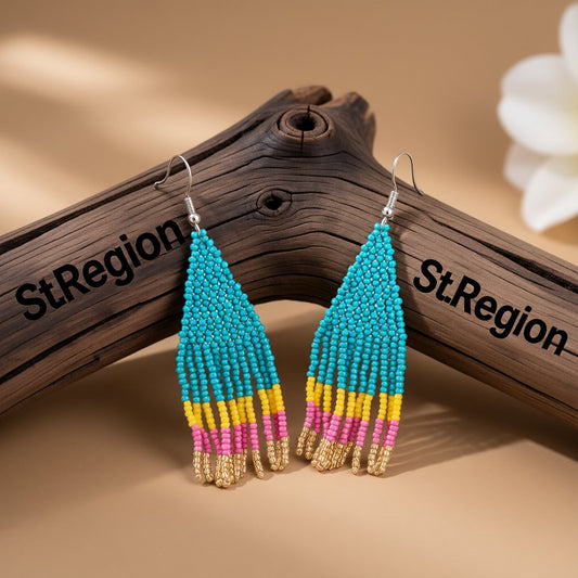 Teal Howlite Tassel Drop Earrings, drop earrings for women, dainty minimalist design, front view