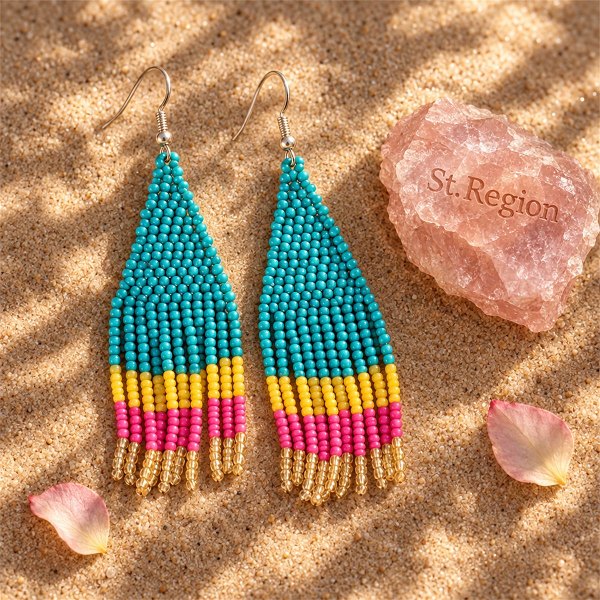 Teal Howlite Tassel Drop Earrings, drop earrings for women, dainty minimalist design, detail close-up