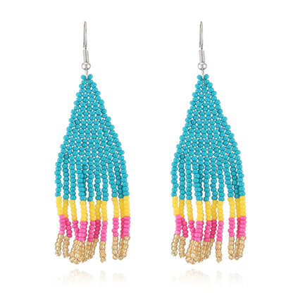 Teal Howlite Tassel Drop Earrings, drop earrings for women, dainty minimalist design, side view