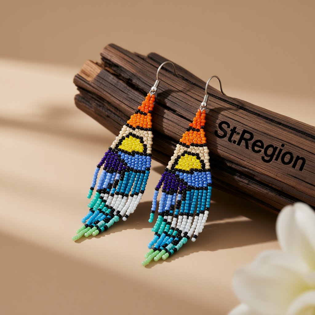 Blue and Orange Howlite Sunrise Tassel Drop Earrings, drop earrings for women, everyday style, front view