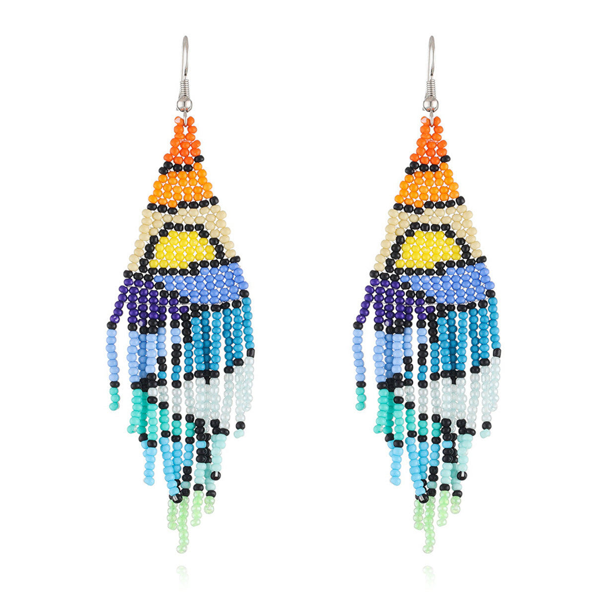 Blue and Orange Howlite Sunrise Tassel Drop Earrings, drop earrings for women, everyday style, side view