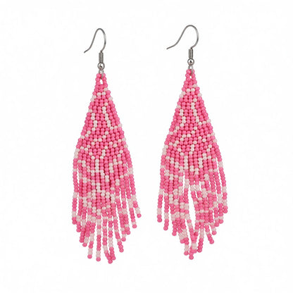 Pink Howlite and Silver-Plated Bead Tassel Drop Earrings, silver drop earrings for women, everyday style, side view
