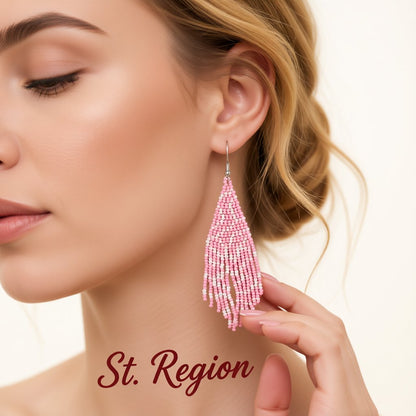 Pink Howlite and Silver-Plated Bead Tassel Drop Earrings, silver drop earrings for women, everyday style, styled look