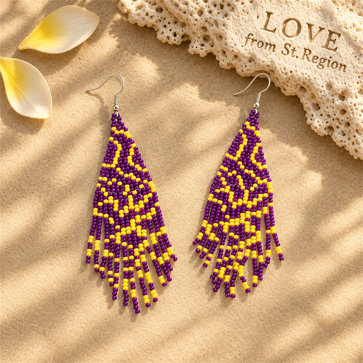 Purple Wave Beaded Drop Earrings, drop earrings for women, dainty minimalist design, lifestyle look