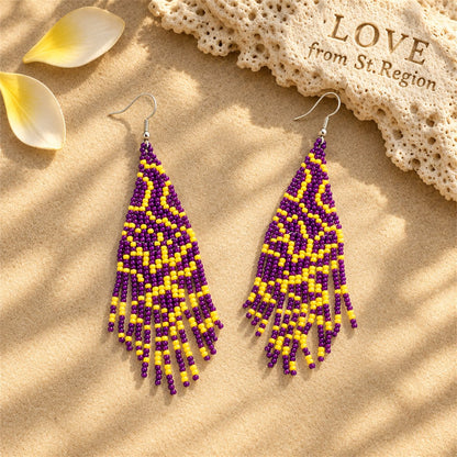 Purple Wave Beaded Drop Earrings, drop earrings for women, dainty minimalist design, lifestyle look