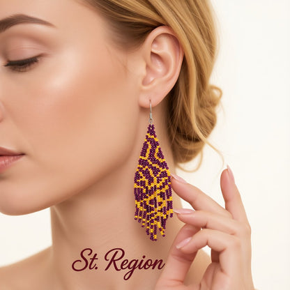 Purple Wave Beaded Drop Earrings, drop earrings for women, dainty minimalist design, styled look