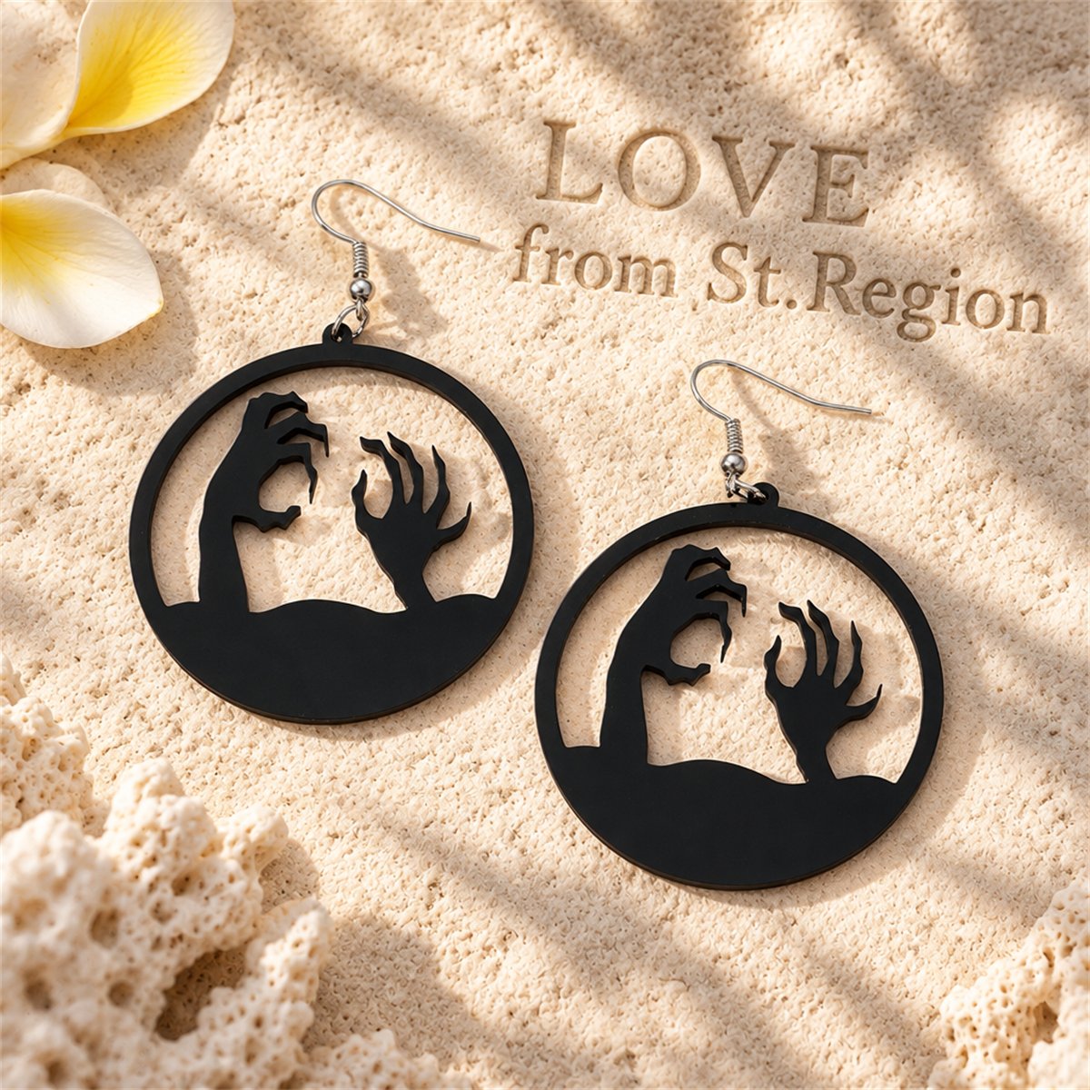 Black Acrylic Corpse Hand Drop Earrings, drop earrings for women, elegant gift for her, lifestyle look