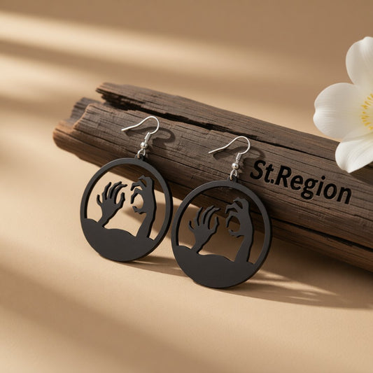 Black Acrylic Corpse Hand Drop Earrings, drop earrings for women, elegant gift for her, front view
