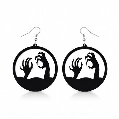 Black Acrylic Corpse Hand Drop Earrings, drop earrings for women, elegant gift for her, side view