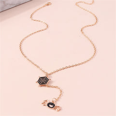 18K Gold-Plated & Black Enamel Spiderweb Pendant Necklace
