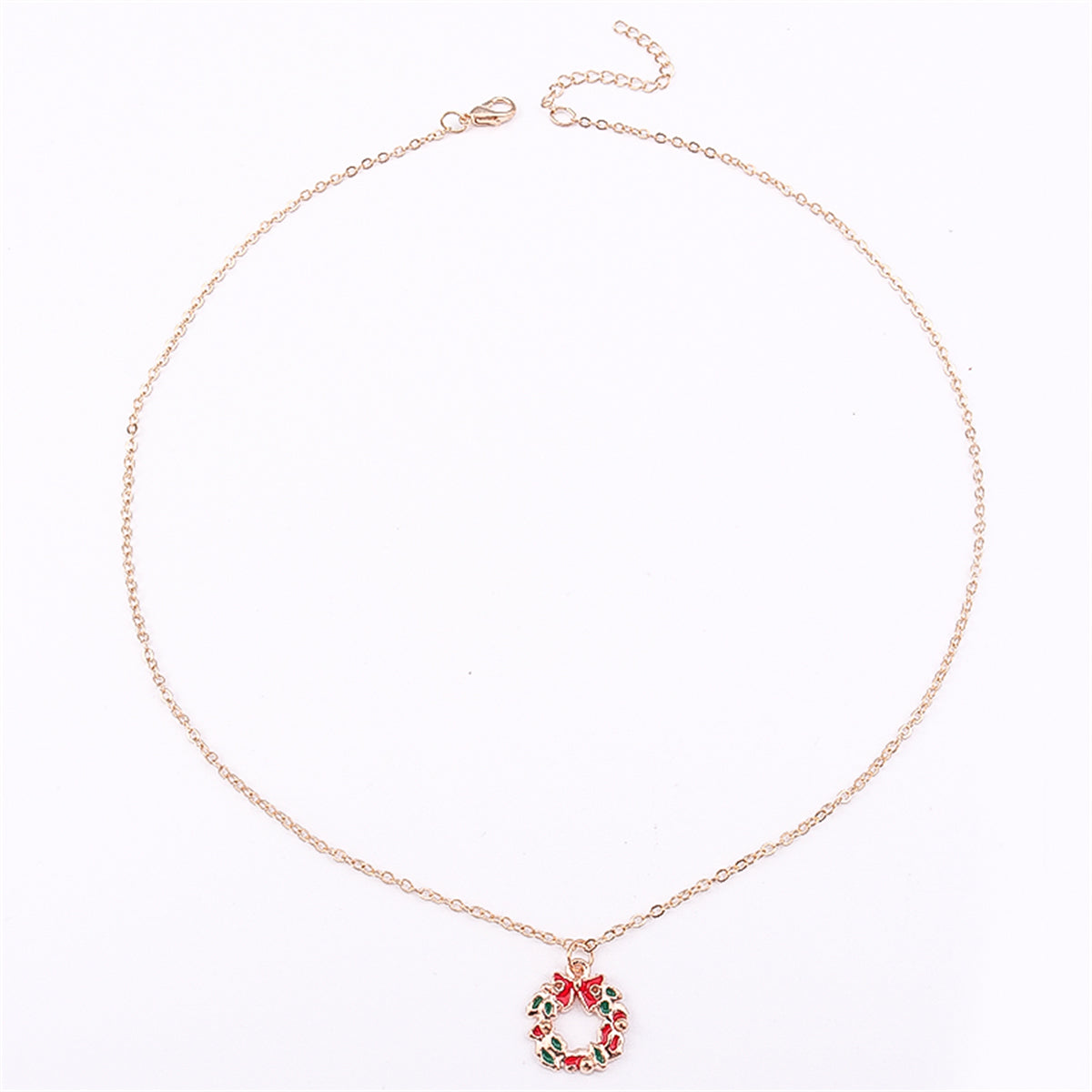 Red Enamel and 18K Gold-Plated Wreath Pendant Necklace, gold pendant necklace for women, elegant gift for her, side view