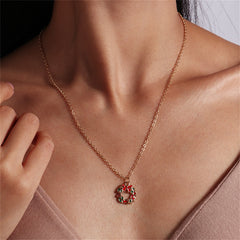 Red Enamel & 18K Gold-Plated Wreath Pendant Necklace