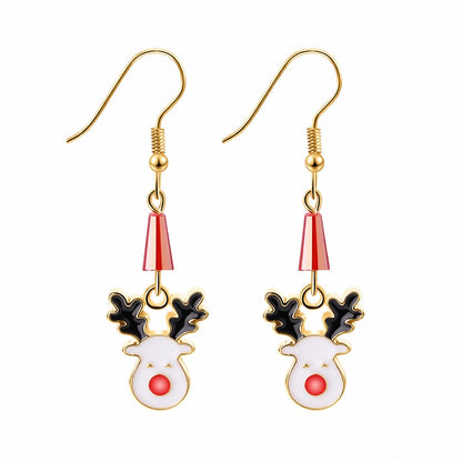 White Enamel and Acrylic 18K Gold-Plated Reindeer Face Drop Earring, gold drop earrings for women, side view