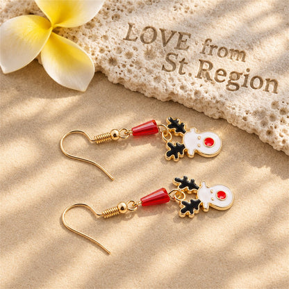 White Enamel and Acrylic 18K Gold-Plated Reindeer Face Drop Earring, gold drop earrings for women, lifestyle look