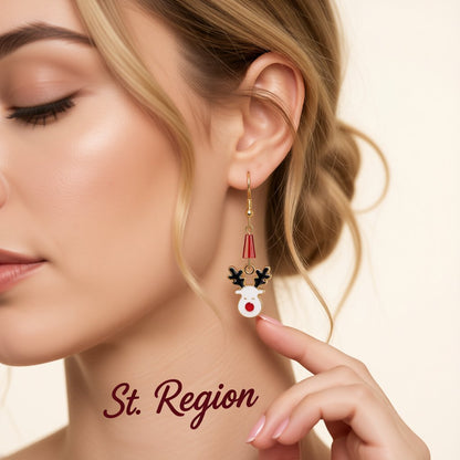 White Enamel and Acrylic 18K Gold-Plated Reindeer Face Drop Earring, gold drop earrings for women, styled look