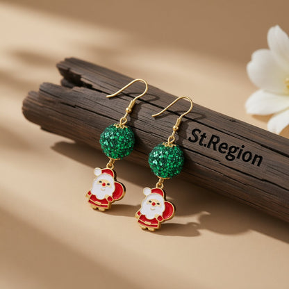 Red and Green 18K Gold-Plated Sequin Santa Claus Drop Earrings, gold drop earrings for women, everyday style, front view
