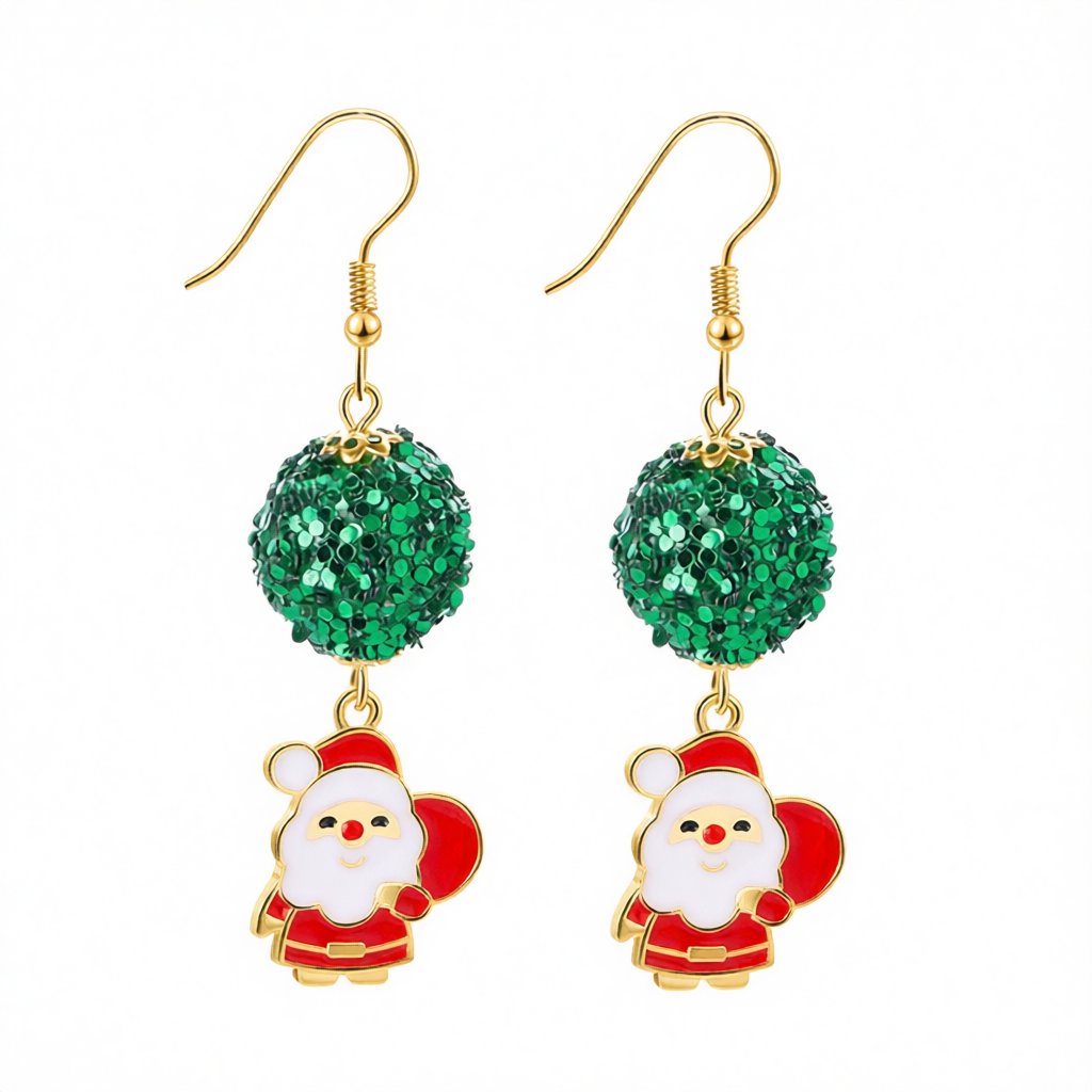 Red and Green 18K Gold-Plated Sequin Santa Claus Drop Earrings, gold drop earrings for women, everyday style, side view