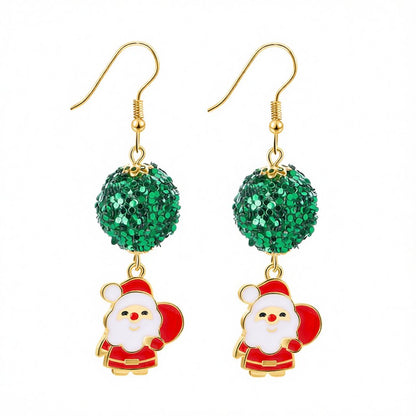 Red and Green 18K Gold-Plated Sequin Santa Claus Drop Earrings, gold drop earrings for women, everyday style, side view