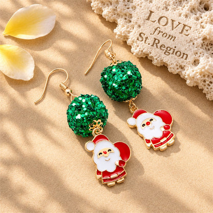Red and Green 18K Gold-Plated Sequin Santa Claus Drop Earrings, gold drop earrings for women, everyday style, lifestyle look