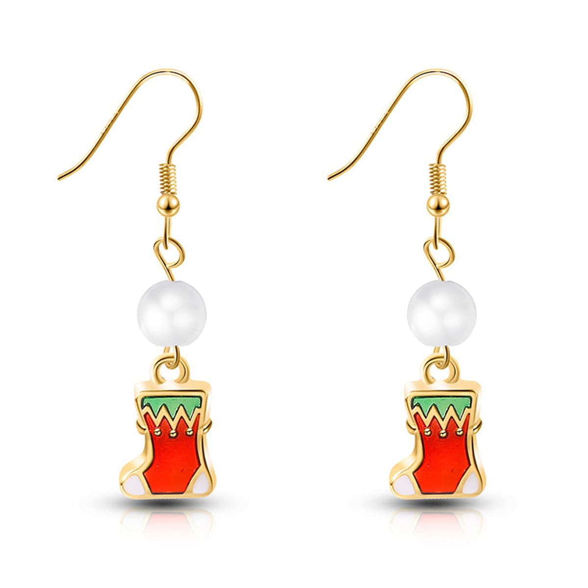 Red Enamel and Pearl Stocking Drop Earrings, drop earrings for women, botanical inspired, side view