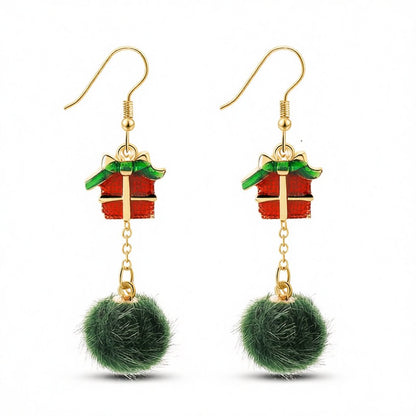 Green Pom-Pom and Red Enamel Gift Drop Earrings, drop earrings for women, botanical inspired, side view