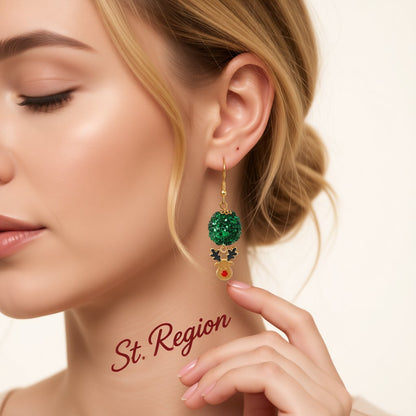 Green Enamel and Acrylic 18K Gold-Plated Ball Reindeer Drop Earrings, gold drop earrings for women, styled look