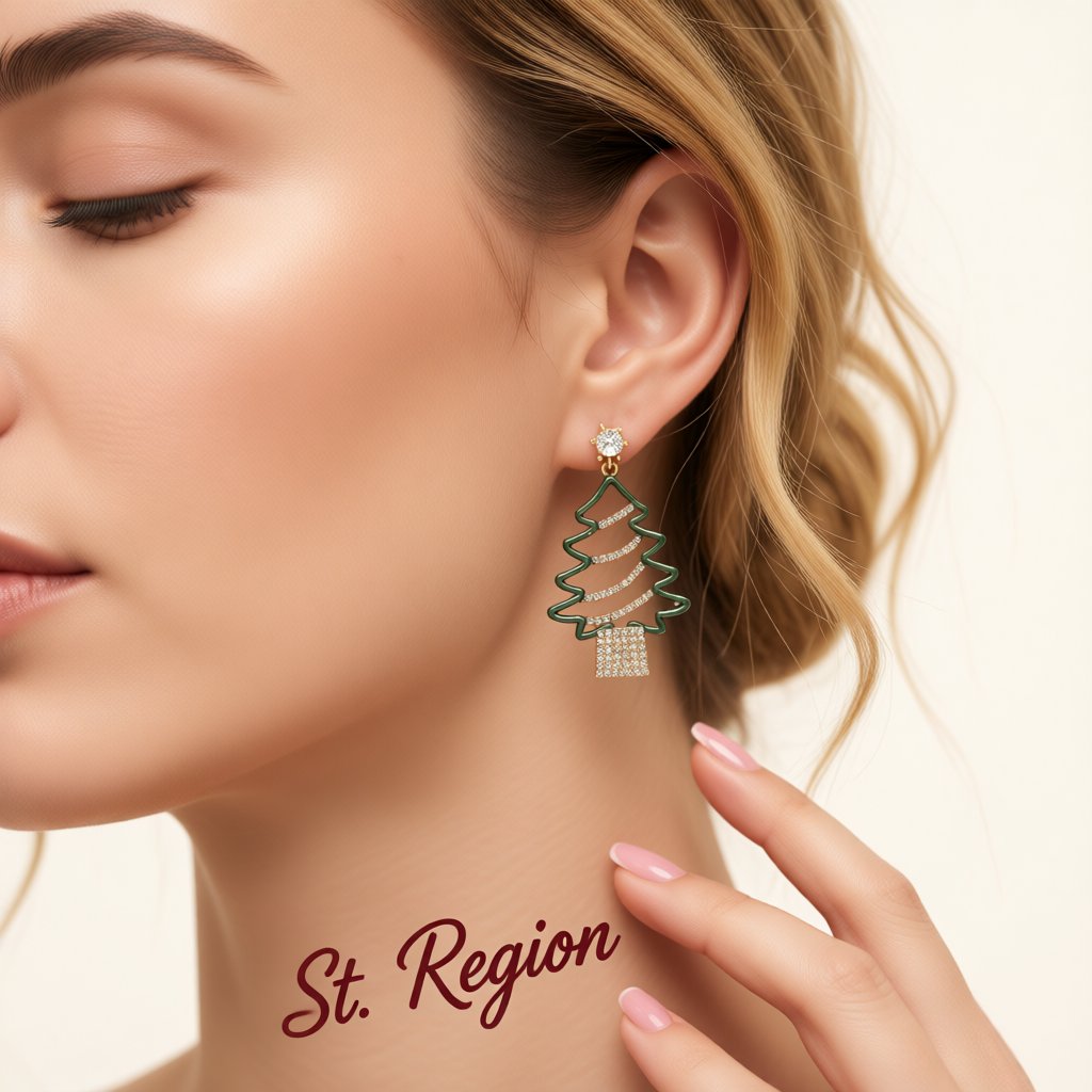 Cubic Zirconia and 18K Gold-Plated Openwork Christmas Tree Drop Earrings, gold drop earrings for women, styled look