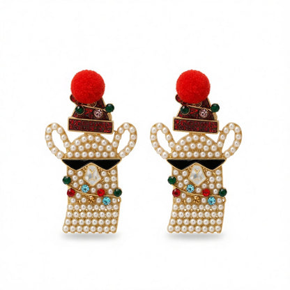 Cubic Zirconia and  Pearl 18K Gold-Plated Alpaca Drop Earrings, gold drop earrings for women, botanical inspired, side view