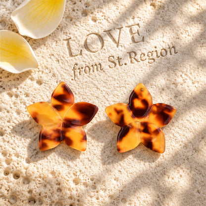 Yellow Acrylic and Silver-Plated Flower Stud Earrings, silver stud earrings for women, lifestyle look