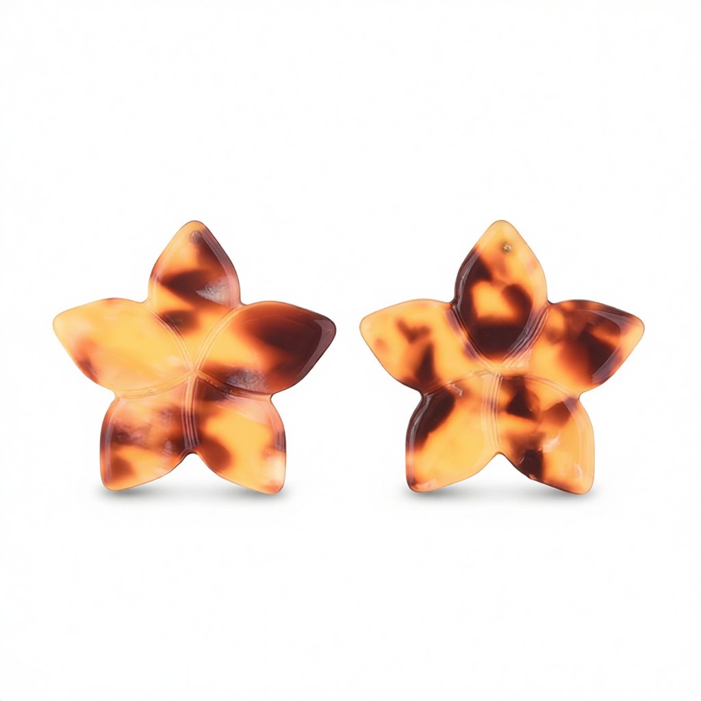Yellow Acrylic and Silver-Plated Flower Stud Earrings, silver stud earrings for women, vintage-inspired design, side view