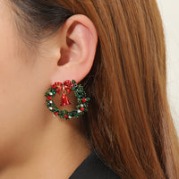 Green & Red Cubic Zirconia Bell Wreath Stud Earrings