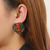 Green & Red Cubic Zirconia Bell Wreath Stud Earrings