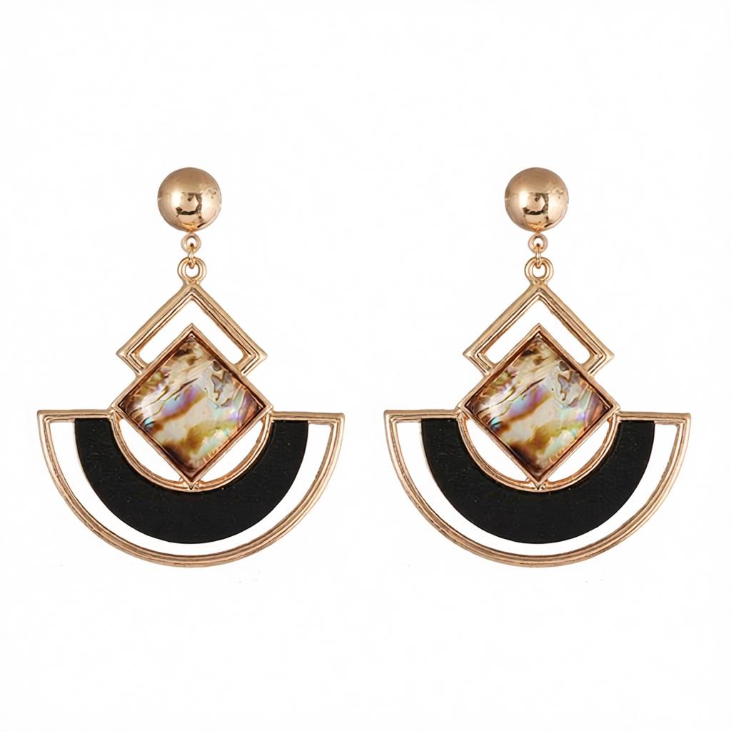 Abalone Shell and 18K Gold-Plated Square Fan Drop Earrings, gold drop earrings for women, dainty minimalist design, side view