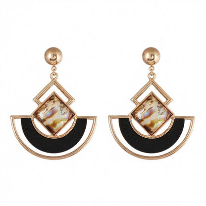 Abalone Shell and 18K Gold-Plated Square Fan Drop Earrings, gold drop earrings for women, dainty minimalist design, side view