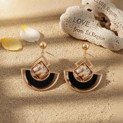 Abalone Shell and 18K Gold-Plated Square Fan Drop Earrings, gold drop earrings for women, lifestyle look